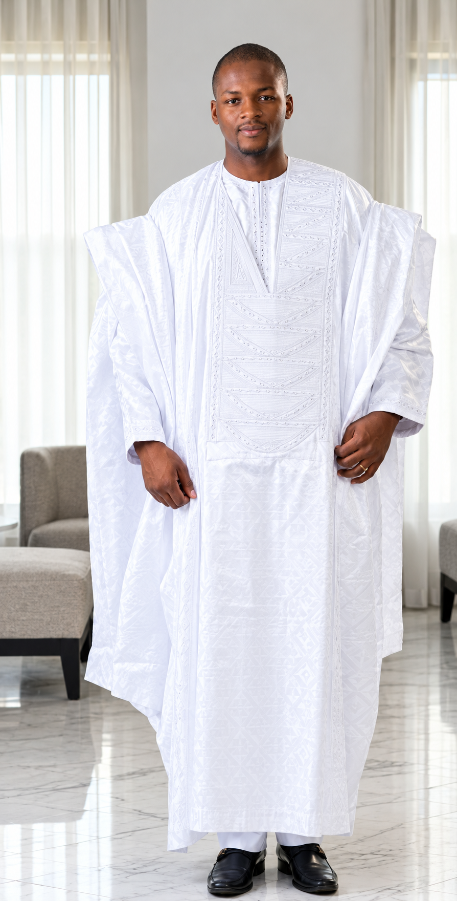 Elegant White Embroidered Agbada for Men